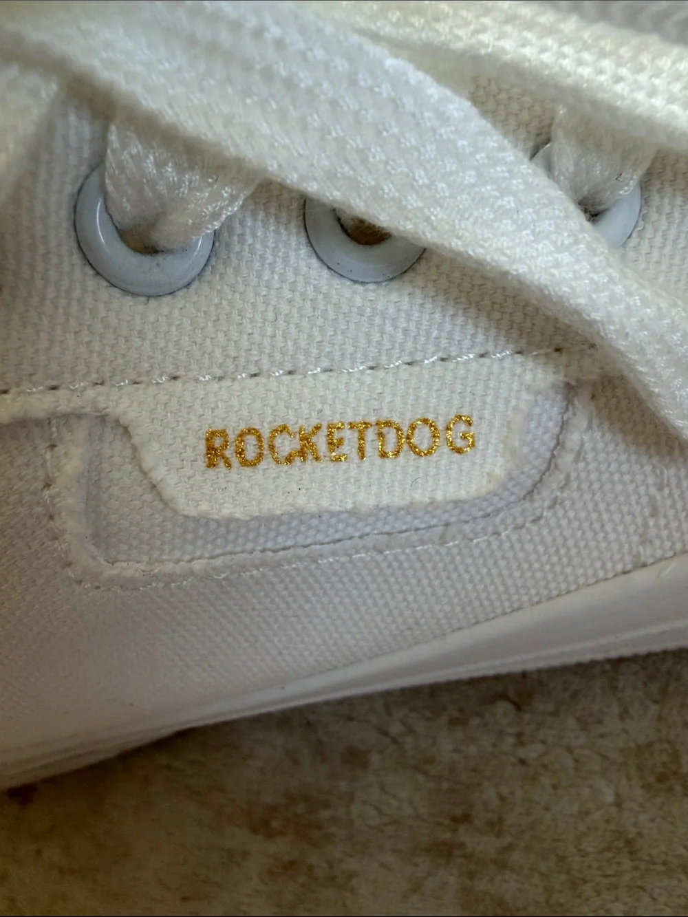 Rocket Dog Cheery White Low-Top Canvas Sneakers with Orange Insole